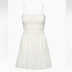 Aritzia Wilfred Tempest Sleeveless Tiered Chiffon Mini Dress Light Birch 2XL